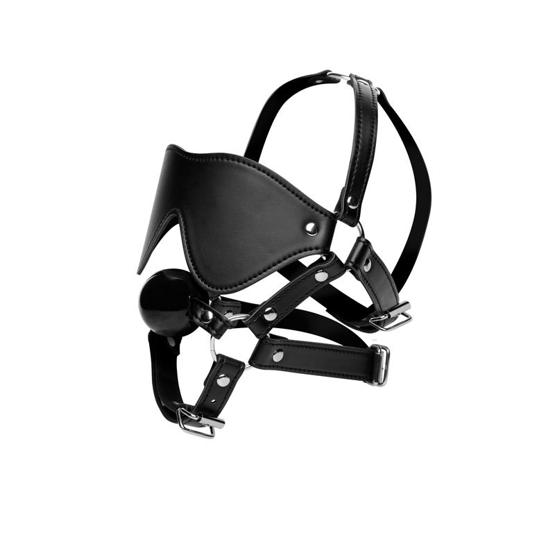 Blindfold Harness and Black Ball Gag - Image 2