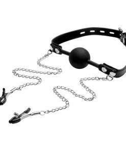 Silicone Ball Gag with Nipple Clamps