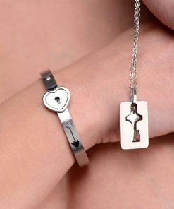 Cuffed Locking Bracelet and Key Necklace