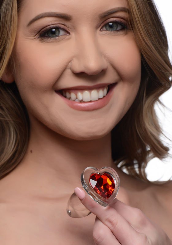Red Heart Gem Glass Anal Plug - Small - Image 2