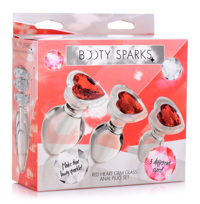Red Heart Gem Glass Anal Plug Set - Image 6