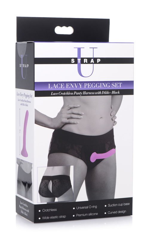 Lace Envy Black Pegging Set with Lace Crotchless Panty Harness and Dildo - L-XL - Image 5