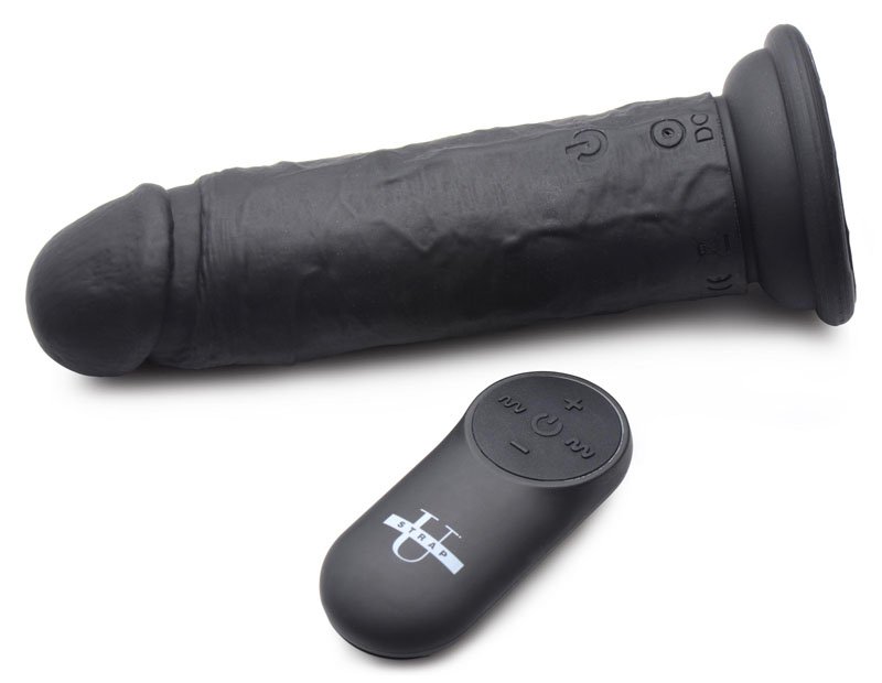 Power Player 28X Vibrating Silicone Dildo with Remote - Black - Image 4