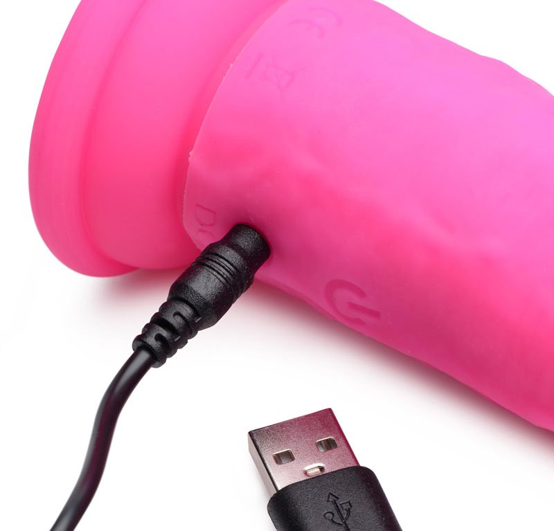 Power Player 28X Vibrating Silicone Dildo with Remote - Pink - Image 6