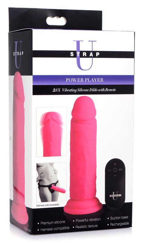 Power Player 28X Vibrating Silicone Dildo with Remote - Pink - Image 8
