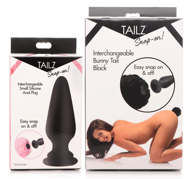Small Anal Plug with Interchangeable Bunny Tail - Black - Image 9