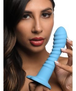 Ribbed Silicone Blue Dildo