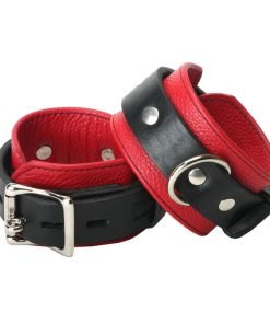 Strict Leather Deluxe Black and Red Locking Wrist Cuffs