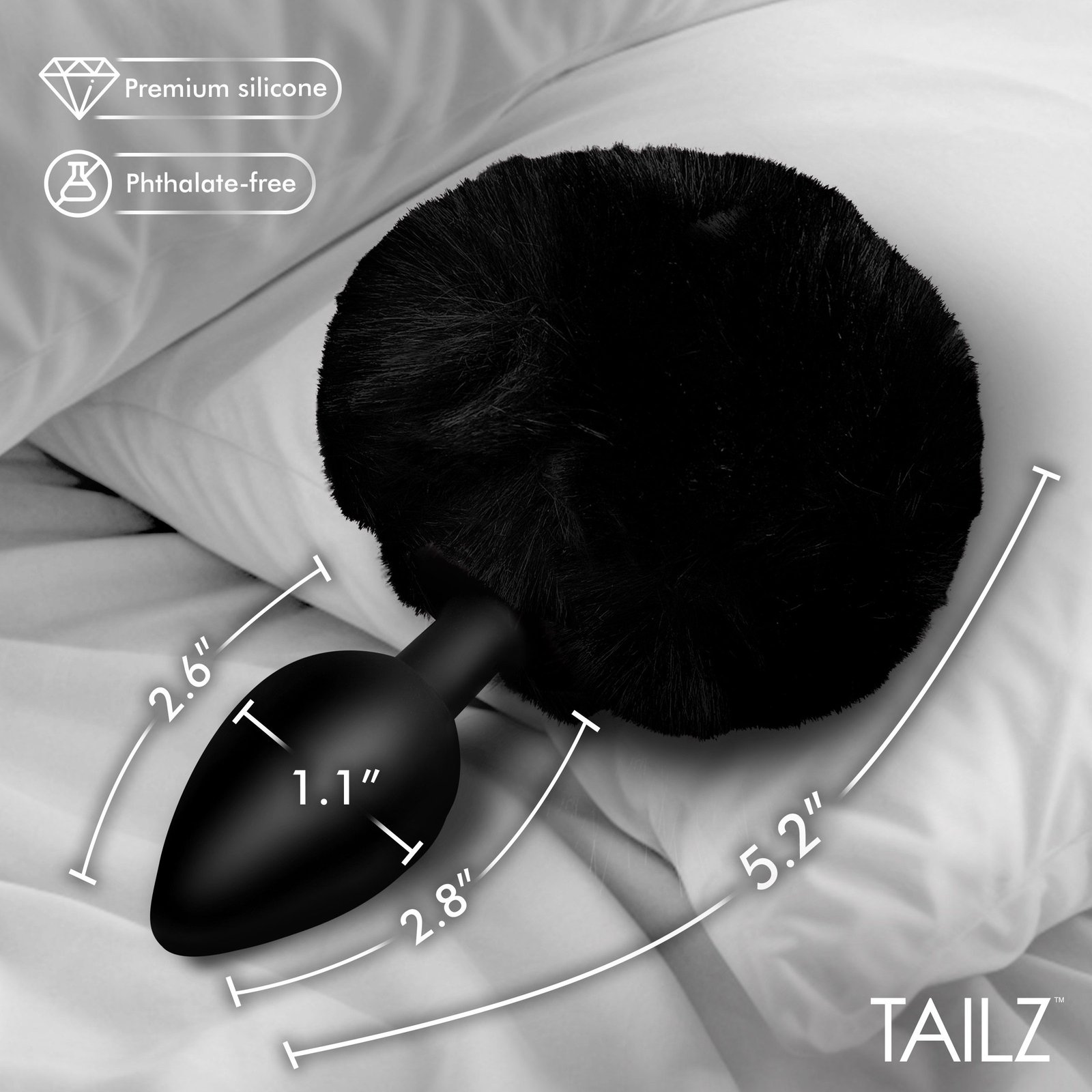 Fluffy Bunny Tail Silicone Plug - Black - Image 3